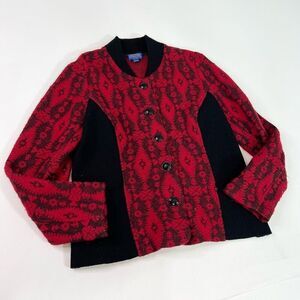 Pendleton Cardigan Womens Large Red & Black Wool Blend Southwest Sweater